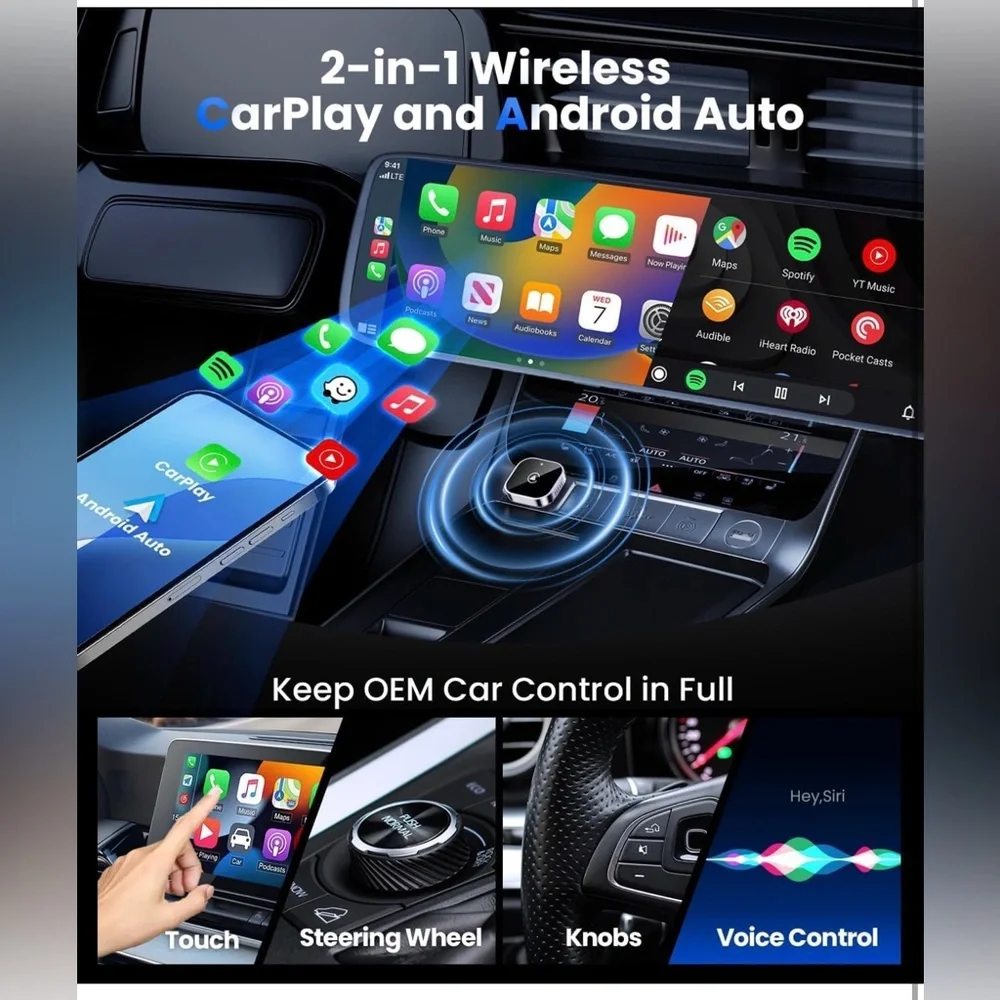NWT Teeran 2 in 1 Wireless CarPlay and Android Auto Adapter